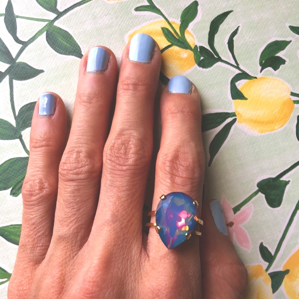 Rainbow Opal + Gold Pear Crystal Ring - Picture 3 of 12